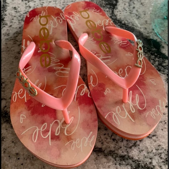 Bebe Logo Crystal Flip Flops, 6, New - Picture 6 of 7